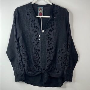 Johnny Was NWT Ellie Tie Front Top Black XS